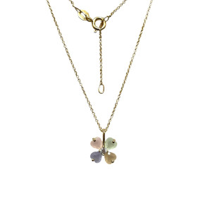 Pendentif Quartz Rose Calcédoine et Zirconium avec Chaîne 45cm Plaqué Or