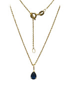 Pendentif Saphir Goutte avec Chaîne 45cm Plaqué Or