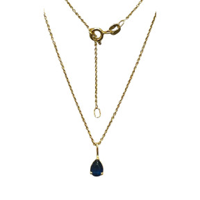 Pendentif Saphir Goutte avec Chaîne 45cm Plaqué Or