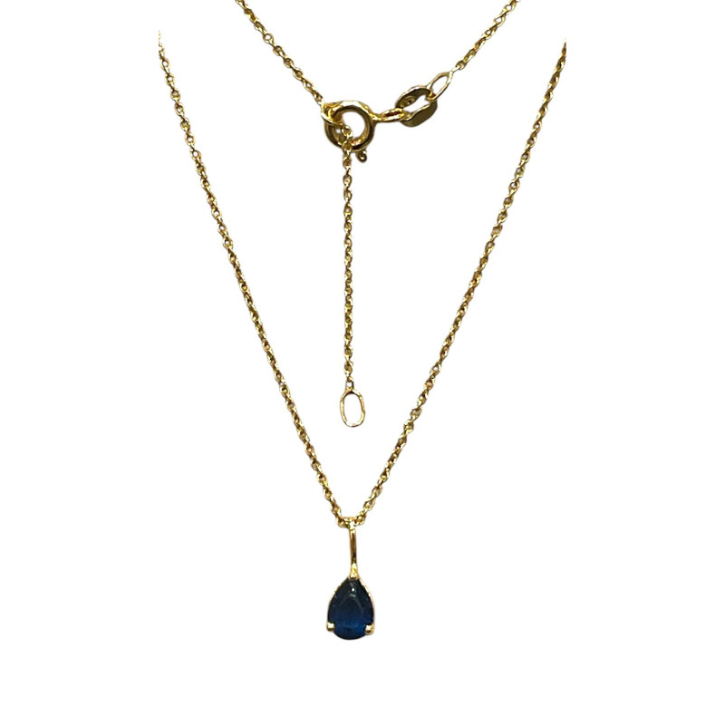 Pendentif Saphir Goutte avec Chaîne 45cm Plaqué Or