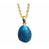 Pendentif Apatite Bleue avec Chaîne Acier Plaquée Or 44 cm