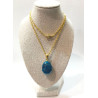 Pendentif Apatite Bleue avec Chaîne Acier Plaquée Or 44 cm