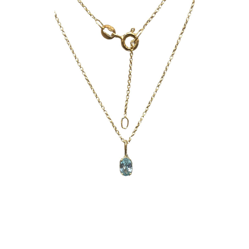 Pendentif Aigue Marine avec Chaîne 45cm Plaqué Or