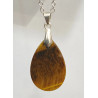 Pendentif Œil de Tigre Goutte Pierre Roulée 3 cm sur Chaîne Acier Inox 45 cm (1)