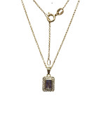 Pendentif Améthyste et Zirconium Rectangulaire avec Chaîne 45cm Plaqué Or