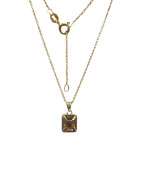 Pendentif Améthyste et Zirconium Rectangulaire avec Chaîne 45cm Plaqué Or