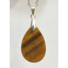 Pendentif Œil de Tigre Goutte Pierre Roulée 3 cm sur Chaîne Acier Inox 45 cm (2)
