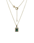 Pendentif Emeraude de Synthèse et Zirconium Rectangulaire avec Chaîne 45cm Plaqué Or