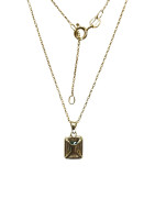 Pendentif Emeraude de Synthèse et Zirconium Rectangulaire avec Chaîne 45cm Plaqué Or