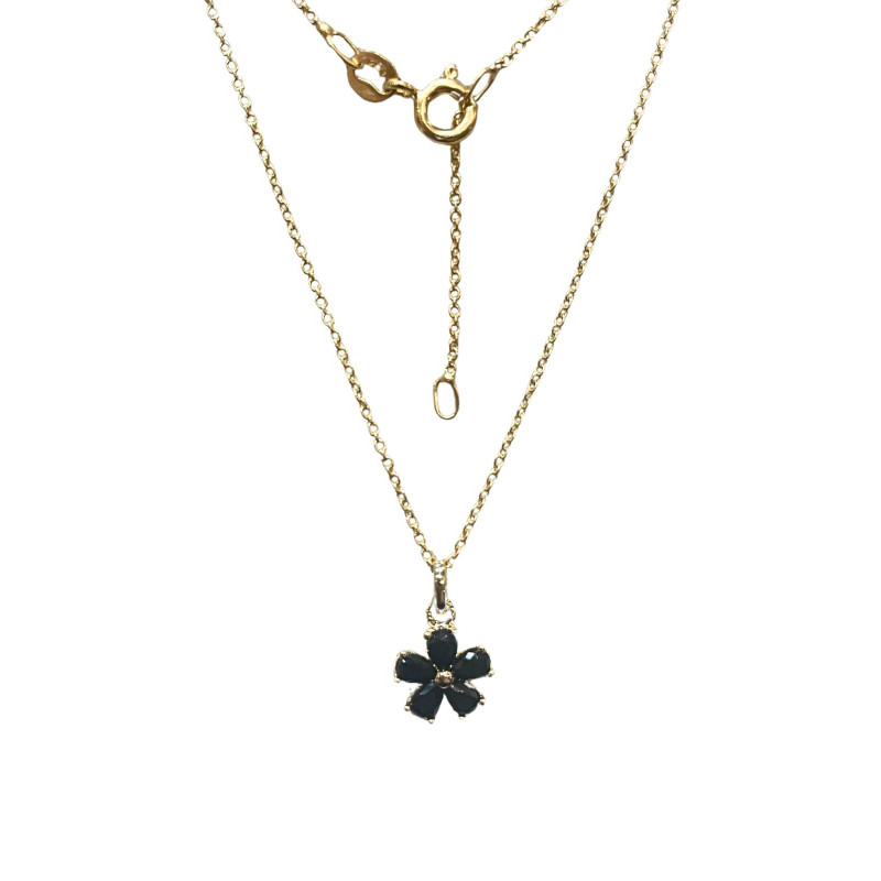 Pendentif Saphir Fleur avec Chaîne 45cm Plaqué Or