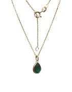 Pendentif Emeraude de Synthèse Goutte avec Chaîne 45cm Plaqué Or