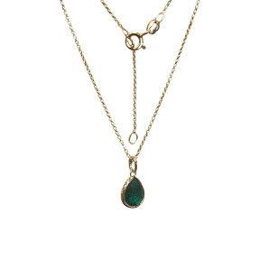 Pendentif Emeraude de Synthèse Goutte avec Chaîne 45cm Plaqué Or