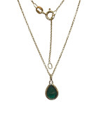 Pendentif Emeraude de Synthèse Goutte avec Chaîne 45cm Plaqué Or