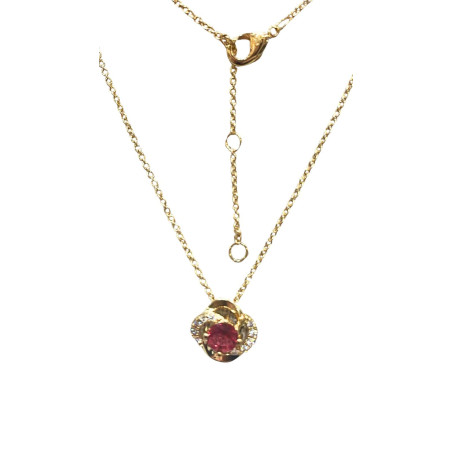 Pendentif Rubis de Synthèse et Zirconium avec Chaîne 45cm Plaqué Or