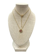 Pendentif Rubis de Synthèse et Zirconium avec Chaîne 45cm Plaqué Or