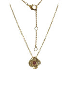 Pendentif Rubis de Synthèse et Zirconium avec Chaîne 45cm Plaqué Or