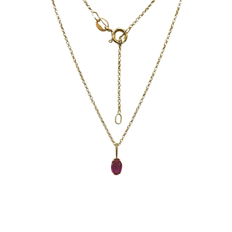 Pendentif Rubis de Synthèse avec Chaîne 45cm Plaqué Or