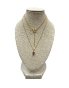 Pendentif Rubis de Synthèse avec Chaîne 45cm Plaqué Or