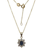 Pendentif Saphir et Zirconium Fleur avec Chaîne 45cm Plaqué Or