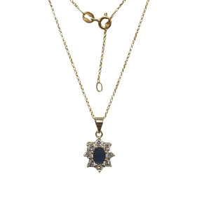 Pendentif Saphir et Zirconium Fleur avec Chaîne 45cm Plaqué Or