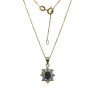 Pendentif Saphir et Zirconium Fleur avec Chaîne 45cm Plaqué Or