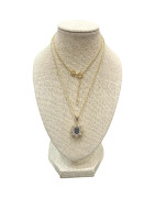 Pendentif Saphir et Zirconium Fleur avec Chaîne 45cm Plaqué Or