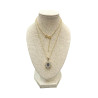 Pendentif Saphir et Zirconium Fleur avec Chaîne 45cm Plaqué Or