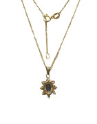 Pendentif Saphir et Zirconium Fleur avec Chaîne 45cm Plaqué Or