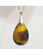 Pendentif Œil de Tigre Goutte Pierre Roulée 3 cm sur Chaîne Acier Inox 45 cm (3)