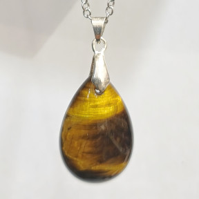 Pendentif Œil de Tigre Goutte Pierre Roulée 3 cm sur Chaîne Acier Inox 45 cm (3)