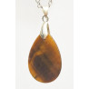 Pendentif Œil de Tigre Goutte Pierre Roulée 3 cm sur Chaîne Acier Inox 45 cm (1)
