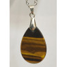 Pendentif Œil de Tigre Goutte Pierre Roulée 3 cm sur Chaîne Acier Inox 45 cm (3)