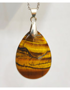 Pendentif Œil de Tigre Goutte 4 cm sur Chaîne Acier Inox 40 + 5 cm (2)