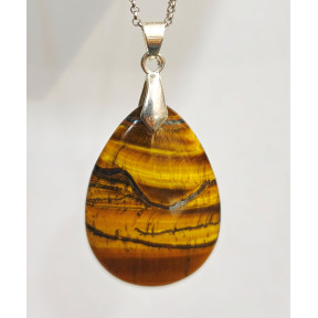 Pendentif Œil de Tigre Goutte 4 cm sur Chaîne Acier Inox 40 + 5 cm (2)