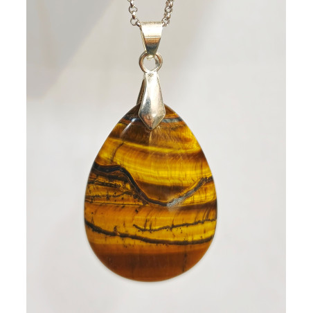 Pendentif Œil de Tigre Goutte 4 cm sur Chaîne Acier Inox 40 + 5 cm (2)