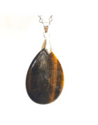 Pendentif Œil de Tigre Goutte 4 cm sur Chaîne Acier Inox 40 + 5 cm (1)