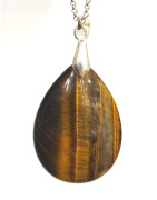 Pendentif Œil de Tigre Goutte 4 cm sur Chaîne Acier Inox 40 + 5 cm (3)