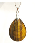 Pendentif Œil de Tigre Goutte 4 cm sur Chaîne Acier Inox 40 + 5 cm (3)