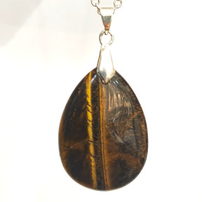 Pendentif Œil de Tigre Goutte 4 cm sur Chaîne Acier Inox 40 + 5 cm (4)