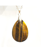 Pendentif Œil de Tigre Goutte 4 cm sur Chaîne Acier Inox 40 + 5 cm (4)
