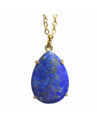 Pendentif Lapis-lazuli Serti sur Chaîne Plaquée Or 44 cm