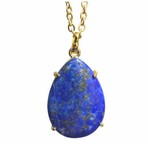 Pendentif Lapis-lazuli Serti sur Chaîne Plaquée Or 44 cm