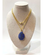 Pendentif Lapis-lazuli Serti sur Chaîne Plaquée Or 44 cm