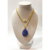Pendentif Lapis-lazuli Serti sur Chaîne Plaquée Or 44 cm