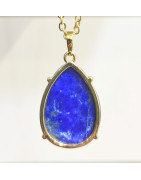 Pendentif Lapis-lazuli Serti sur Chaîne Plaquée Or 44 cm