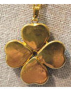 Pendentif Jade Trèfle avec Chaîne Acier Plaquée or 44 cm