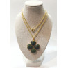 Pendentif Jade Trèfle avec Chaîne Acier Plaquée or 44 cm