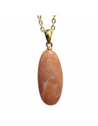 Pendentif Pierre de Soleil 3.5 cm avec Chaîne Acier Plaquée Or 44 cm