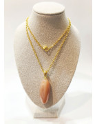 Pendentif Pierre de Soleil 3.5 cm avec Chaîne Acier Plaquée Or 44 cm