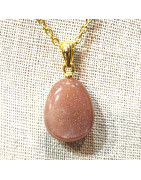 Pendentif Pierre de Soleil 2 cm avec Chaîne Acier Plaquée Or 44 cm